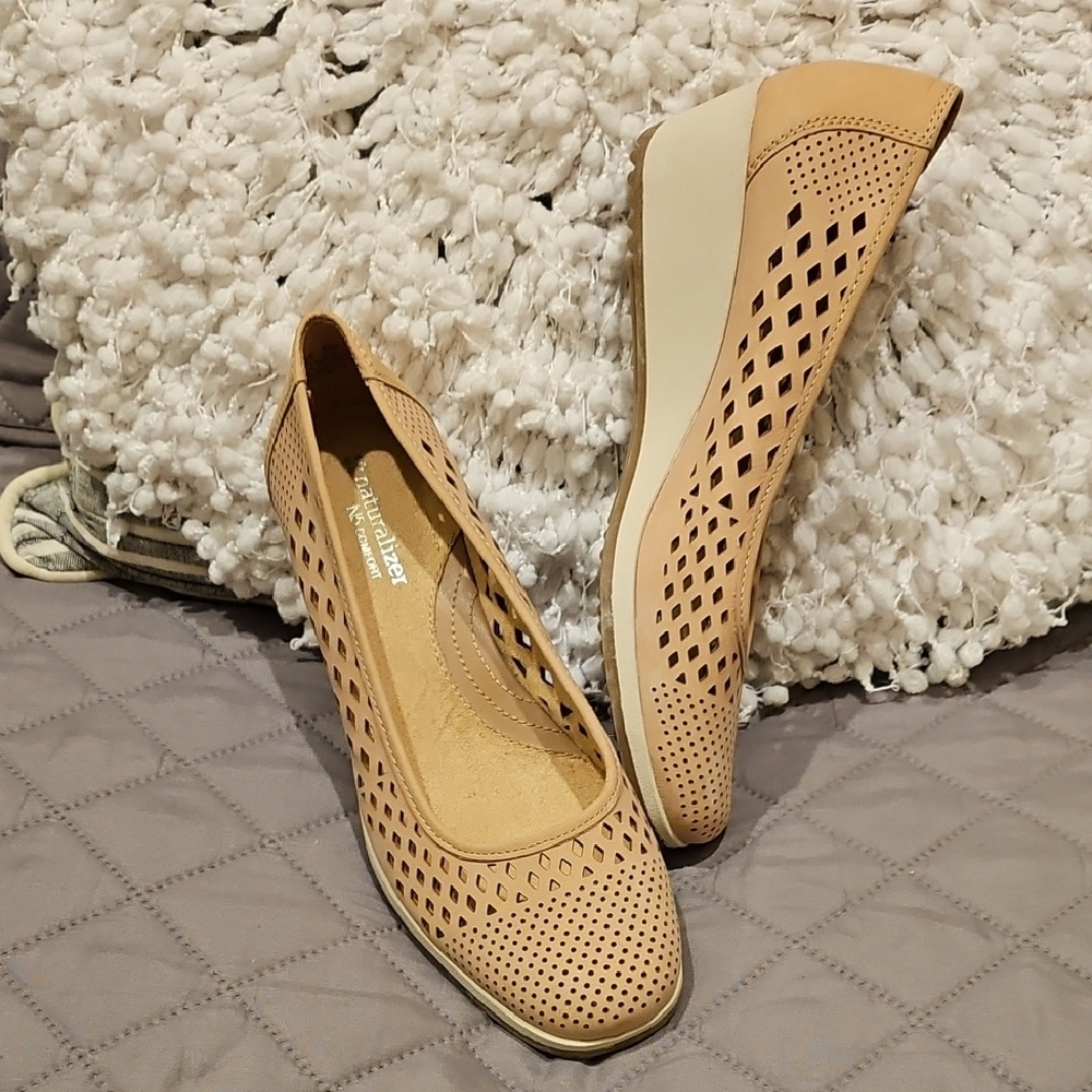 Naturalizer Tan Perforated Leather Wedges